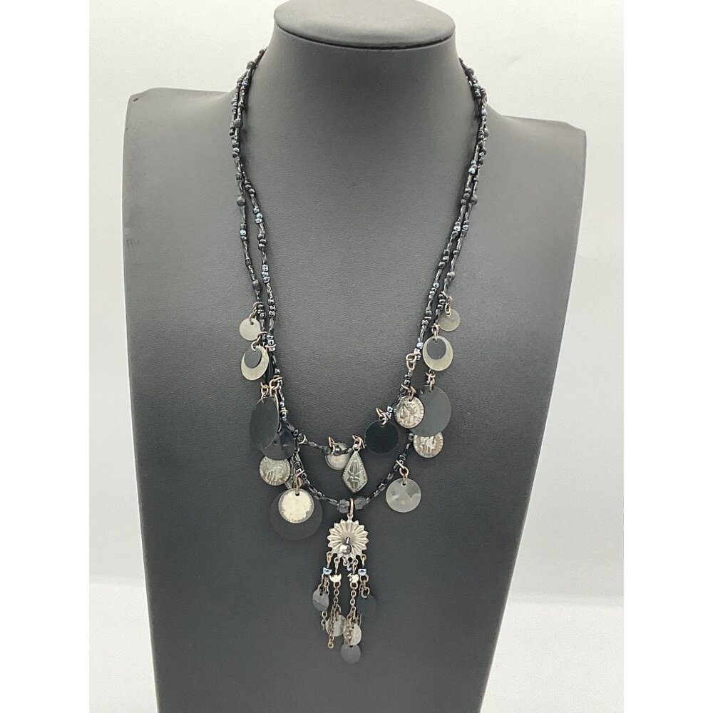 Boho Black & Silver Multi-Layered Charm Necklace